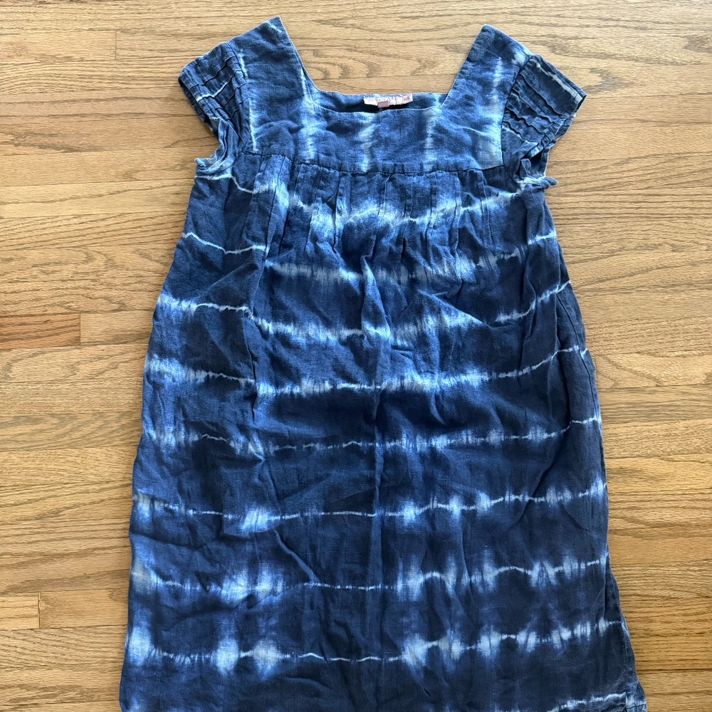 Calypso St Barth Blue Linen Tie Dye Shift Dress XS